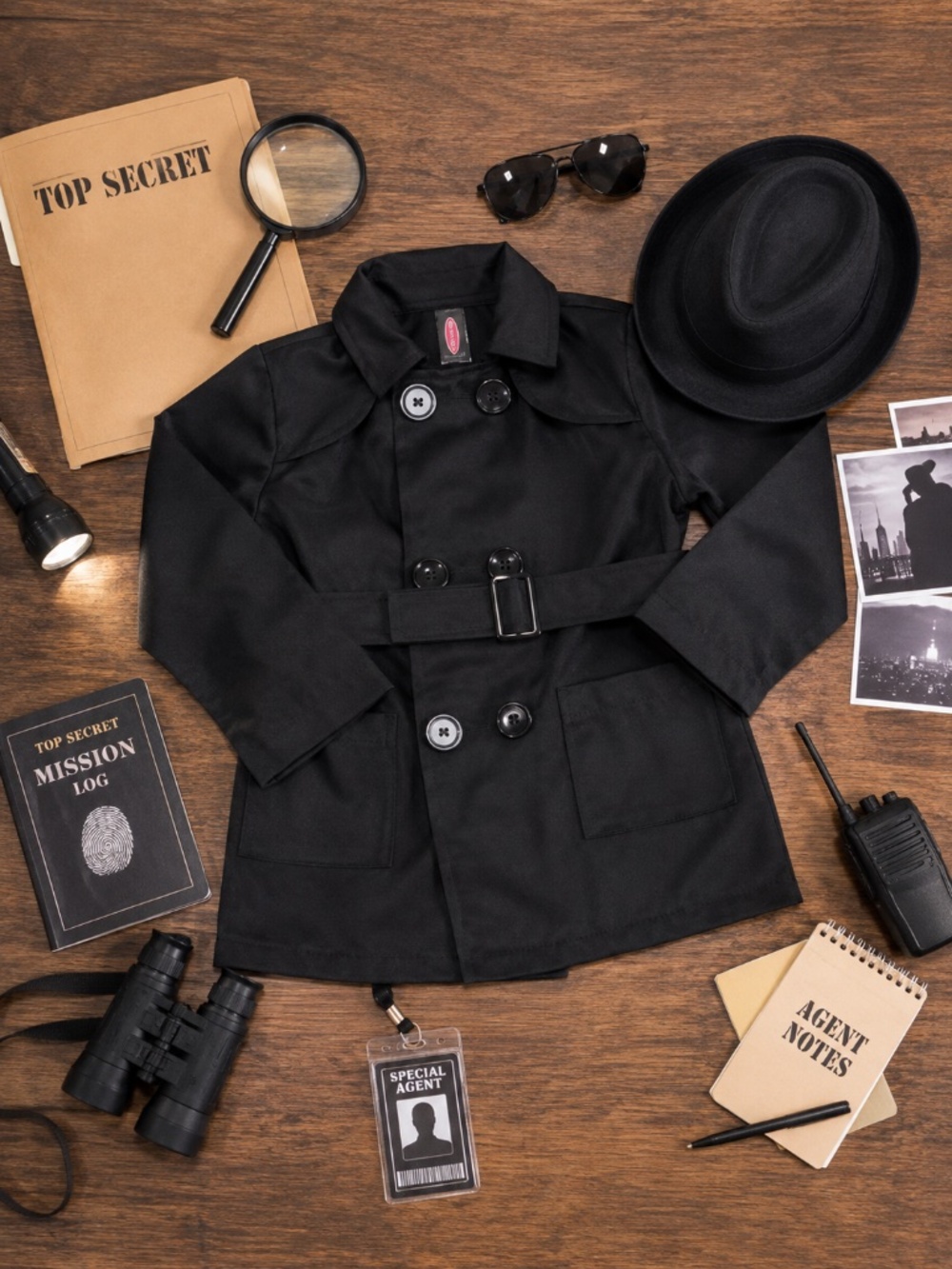 Melissa & Doug Spy Role Play Set Kids Black Jacket & Hat Age 5-8